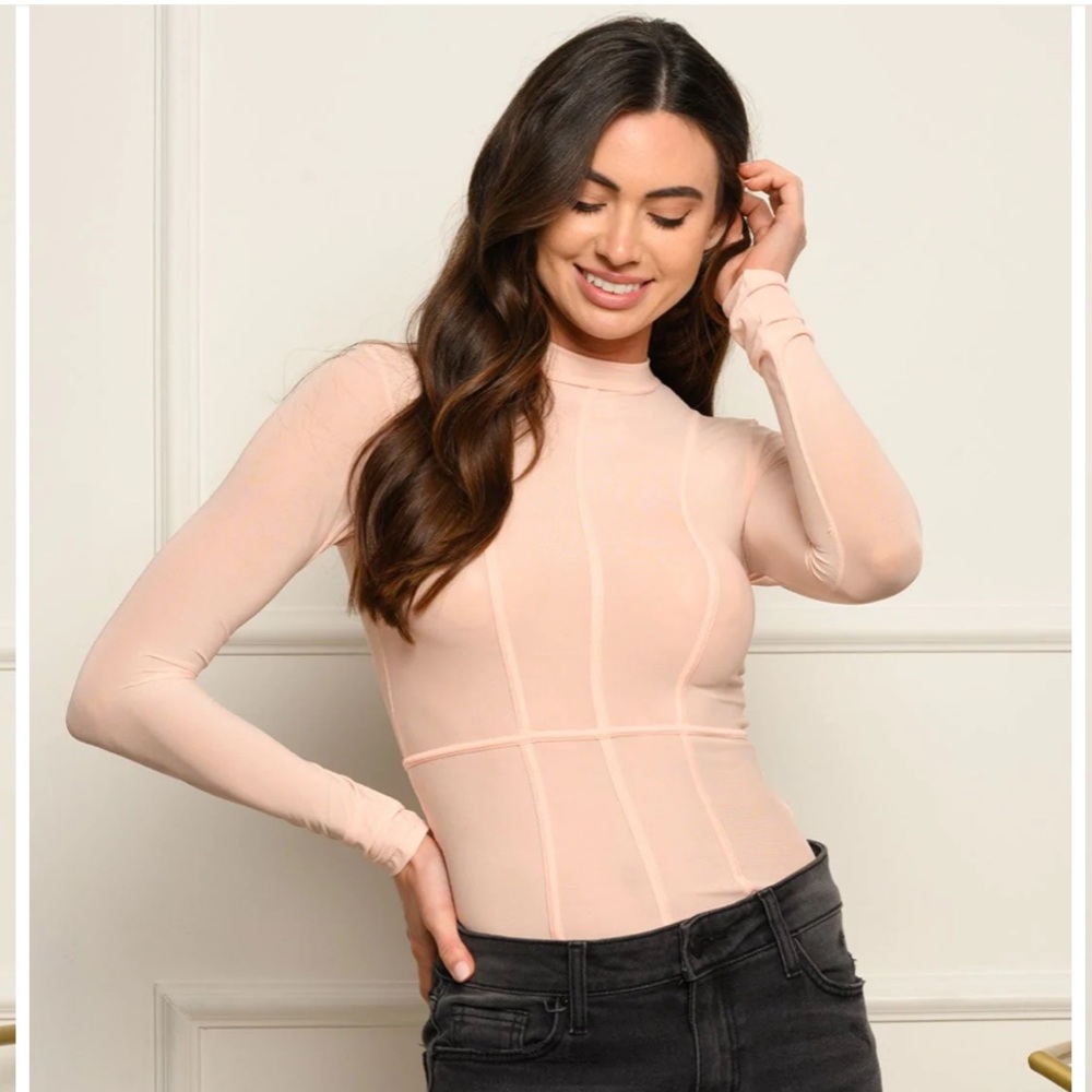 NEW Mesh bodysuit womens corset style S;M;L beige pink